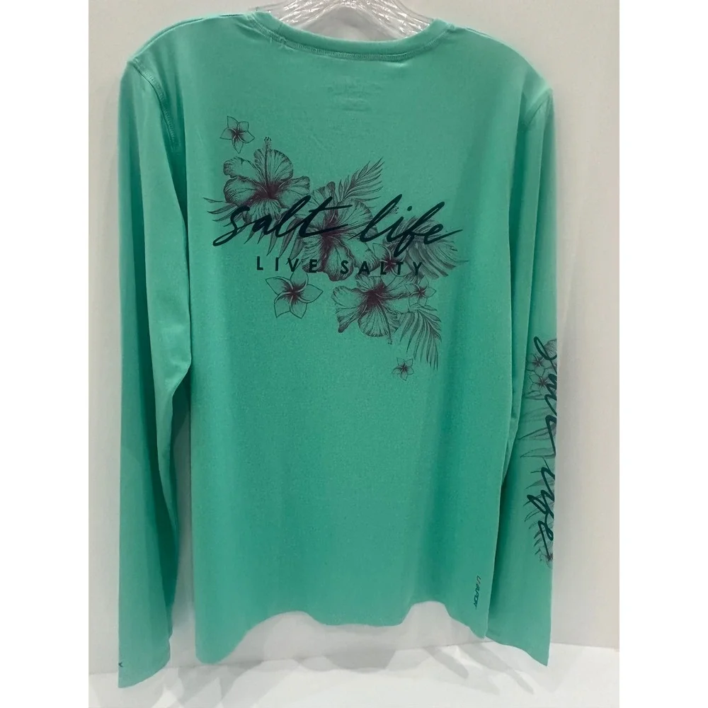 Salt Life SLX UVapor Womens Long Sleeve Performance Shirt Mint Green Floral L